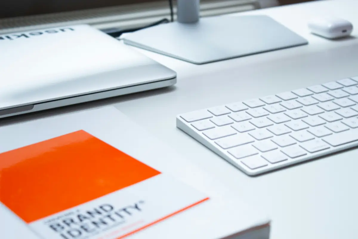 An orange book on a desk