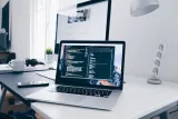 A laptop computer on a desk