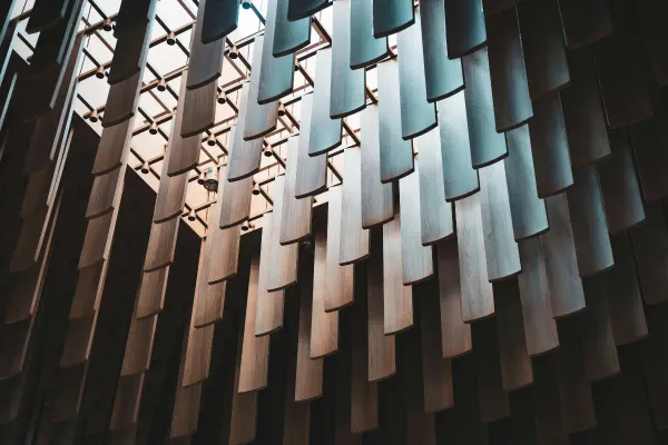 Geometric pattern of hanging wooden slats
